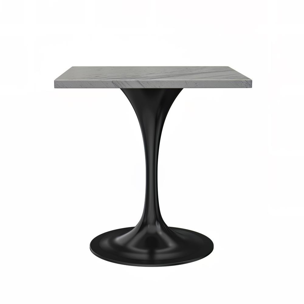 27 Square Dining Table, Black Base with Laminated White Marbleized Top