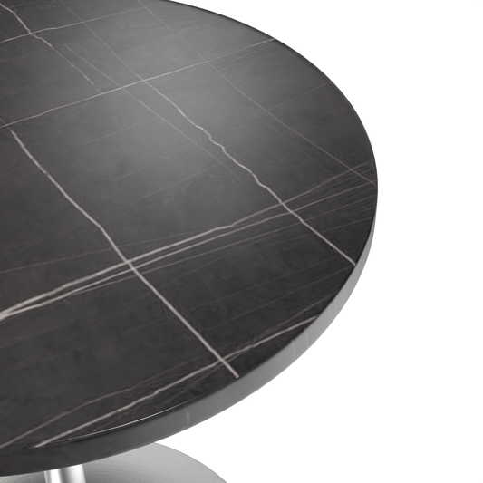 27 Round Dining Table, Brushed Chrome Base with Sintered Stone Black Top