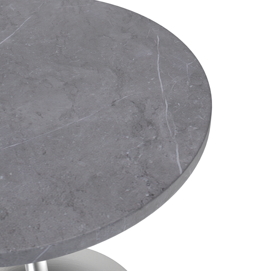 27 Round Dining Table, Brushed Chrome Base with Sintered Stone Grey Top