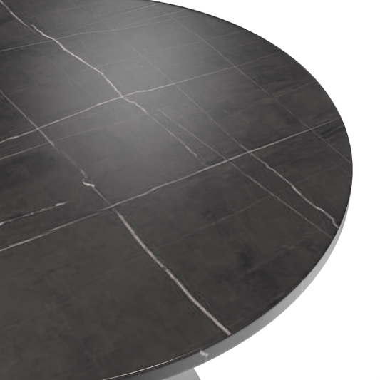 36" Round Dining Table, Brushed Chrome Base with Sintered Stone Black Top