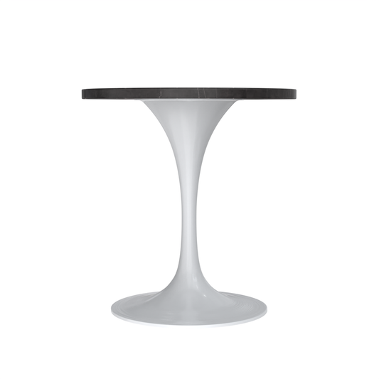 27 Round Dining Table, White Base with Sintered Stone Black Top