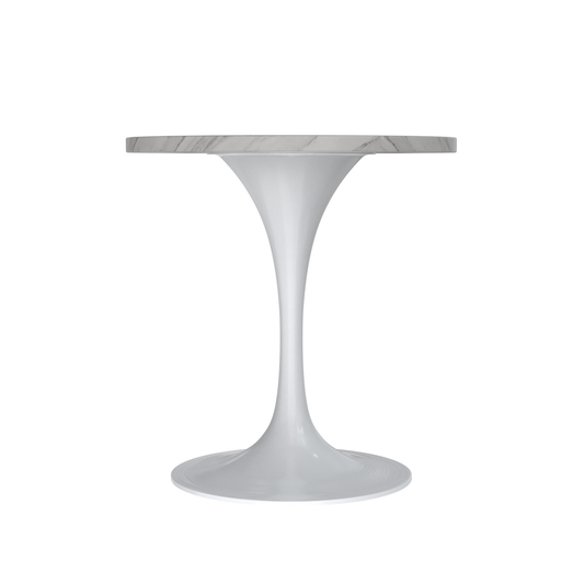 27 Round Dining Table, White Base with Sintered Stone White Top