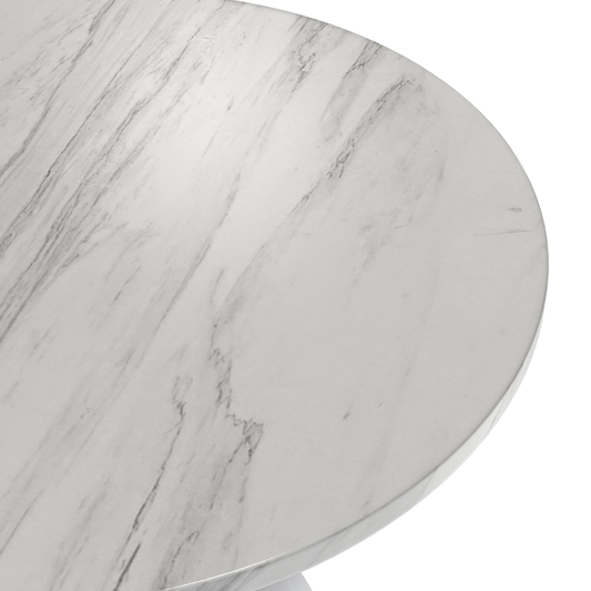 36 Round Dining Table, White Base with Sintered Stone White Top