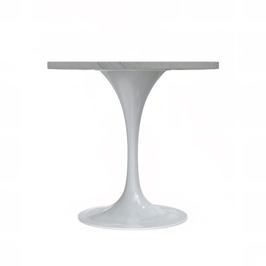 27 Square Dining Table, White Base with Laminated White Marbleized Top