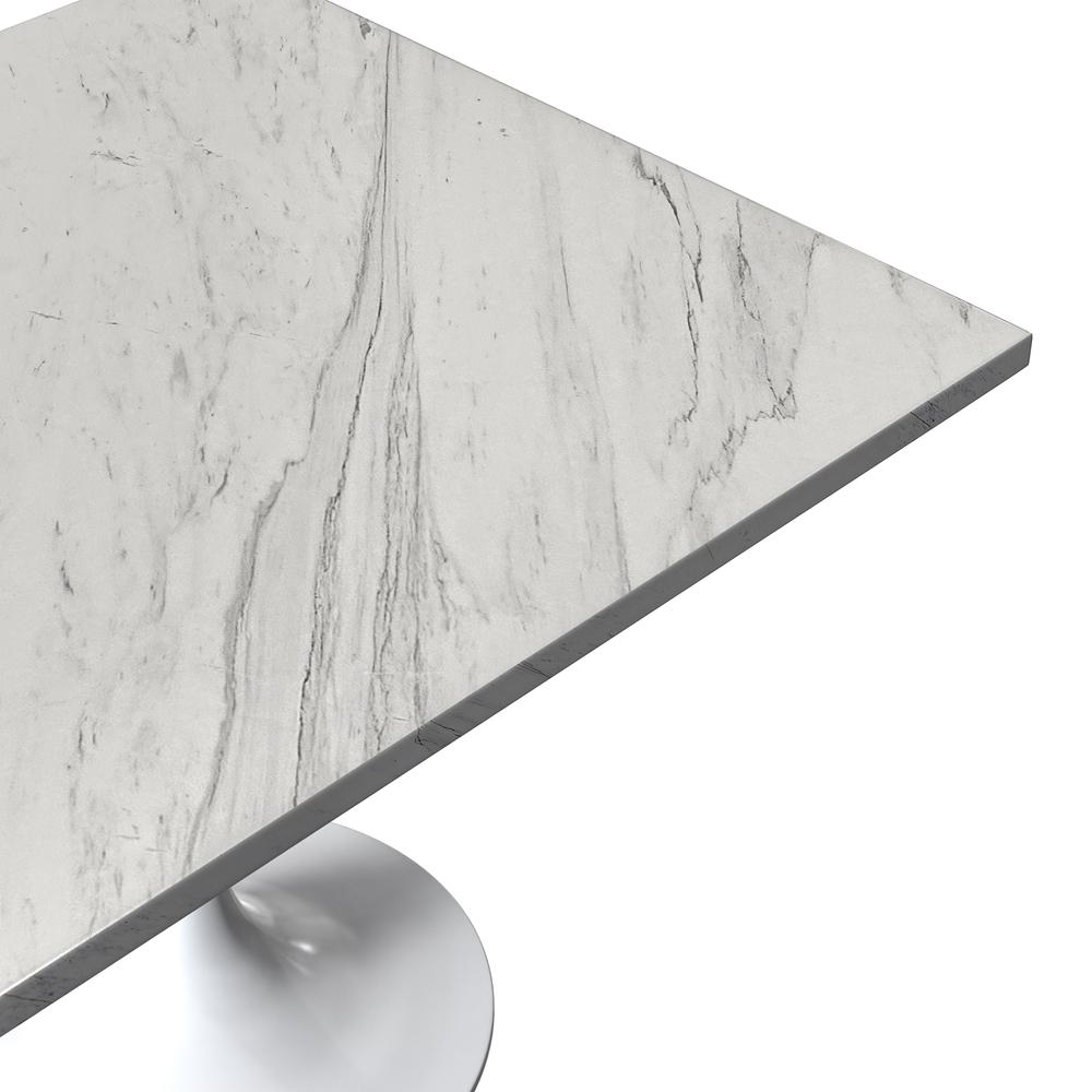 36 Square Dining Table, White Base with Laminated White Marbleized Top