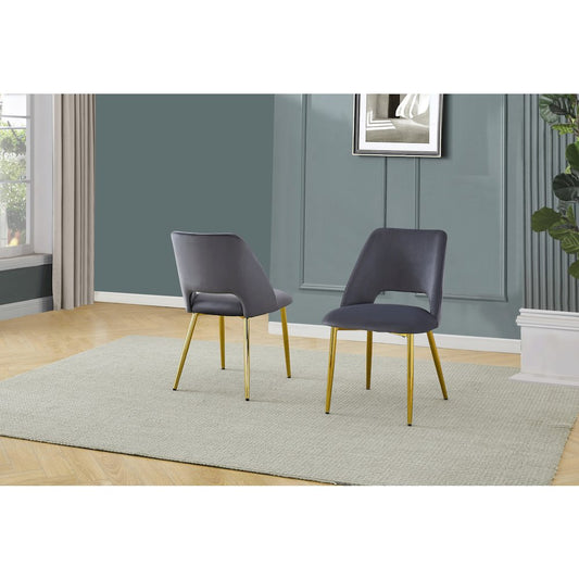 Dark Grey Velvet Dining Side Chair Openback, Chrome Gold, Set of 2