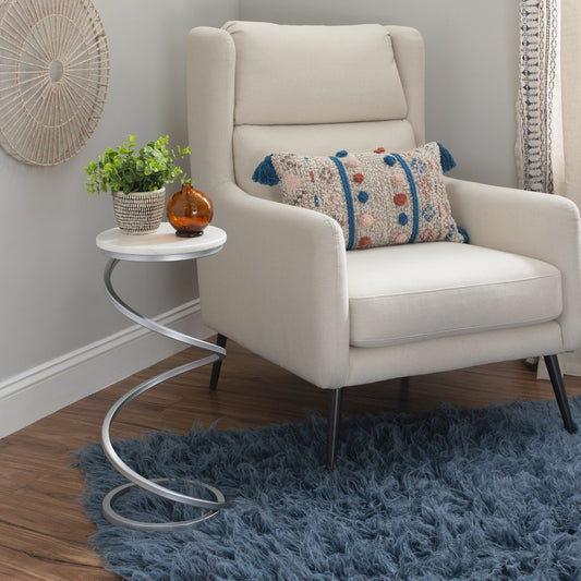 Rian Spiral Drink Table Silver White Marble
