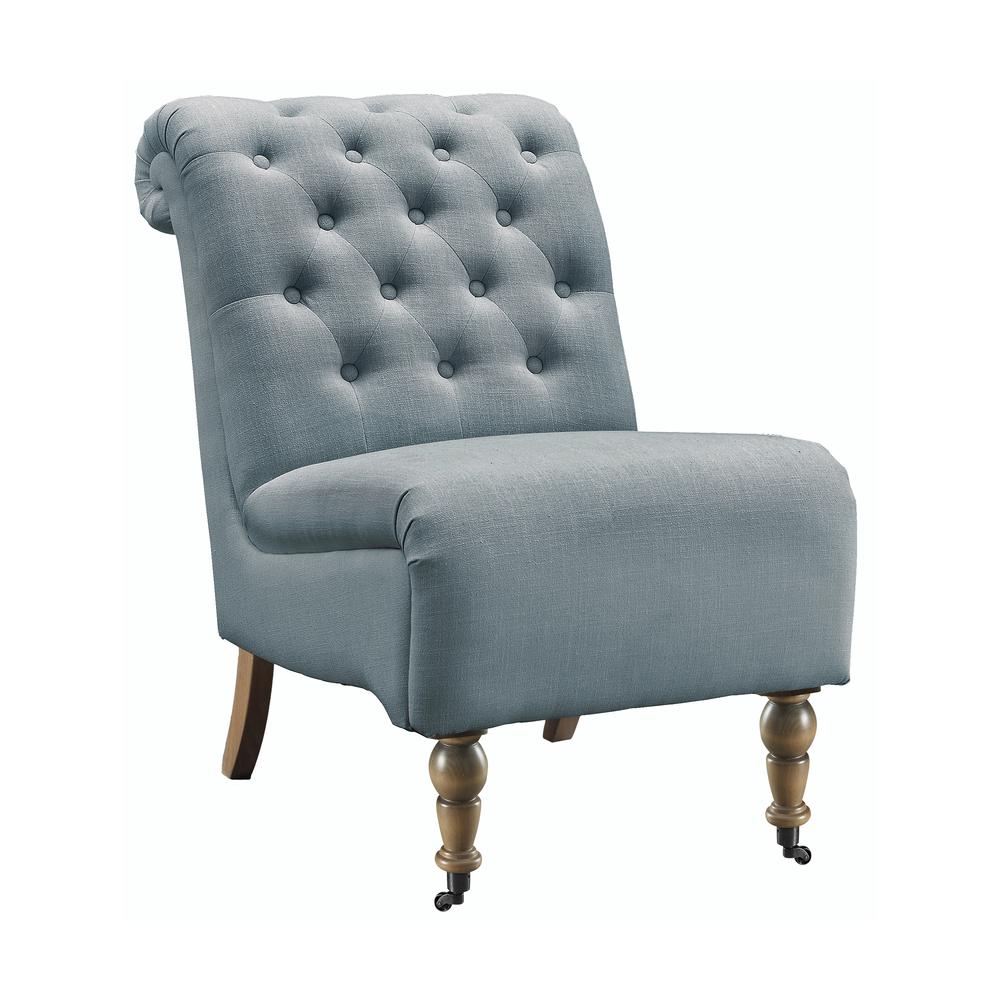 Cora Washed Blue Linen Roll Back Tufted Chair