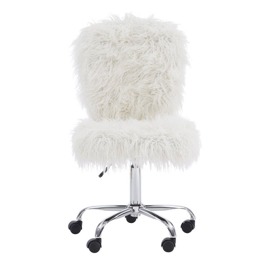 Faux Flokati Armless Office Chair, White