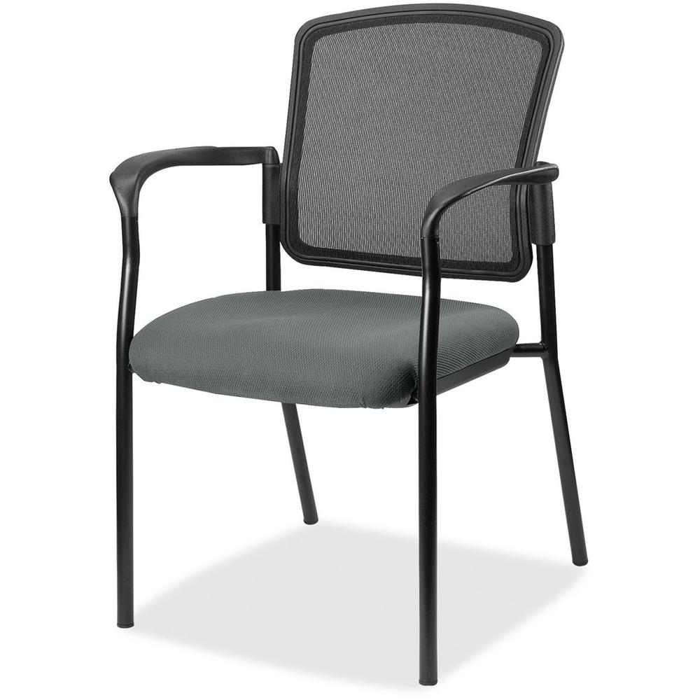 Lorell Mesh Back Stackable Guest Chair - Expo Fog Seat - Black Frame - 1 Each
