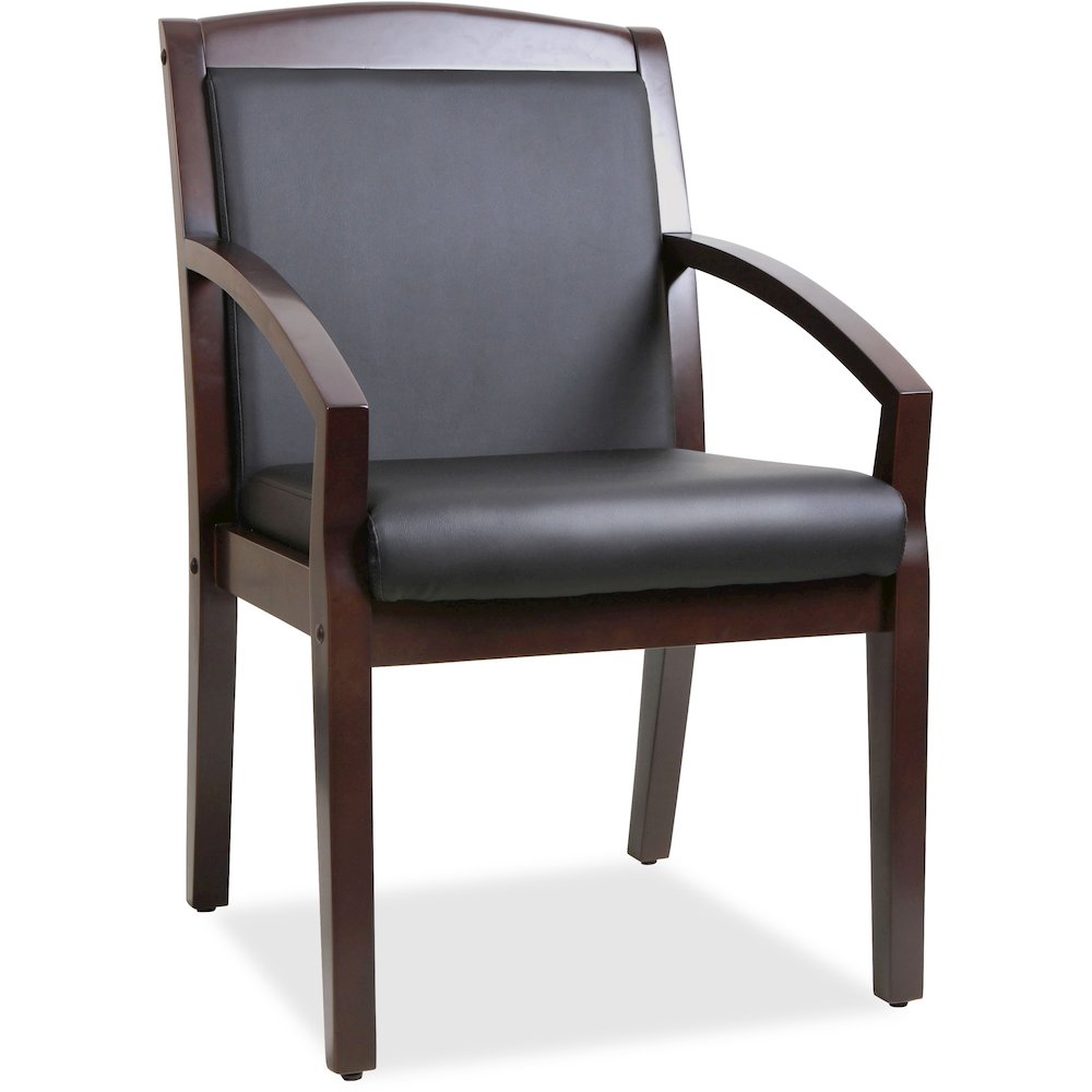 Lorell Sloping Arms Wood Frame Guest Chair - Black Seat Color - Bonded Leather Seat Material - Black Back Color - Bonded Leather Back Material - Espresso Frame Color - Wood Frame Material - Four-legge