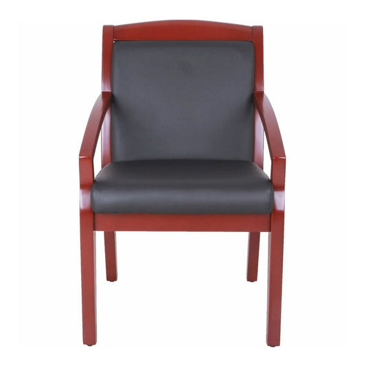 Lorell Sloping Arms Wood Frame Guest Chair - Black Seat Color - Bonded Leather Seat Material - Black Back Color - Bonded Leather Back Material - Mahogany Frame Color - Solid Wood, Rubberwood Frame Mat