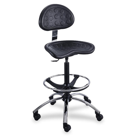 Safco Sitstar Height Adjustable Stool - Polyurethane Seat Material - Metal Frame Material - 5-star Base - Black - 1 Each