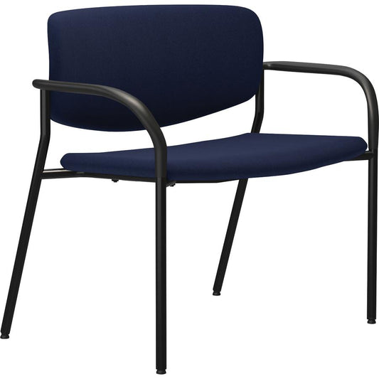 Lorell Avent Big & Tall Upholstered Guest Chair with Arms - Dark Blue Seat Color - Steel, Crepe Fabric Seat Material - Dark Blue Back Color - Steel Back Material - Powder Coated, Black Frame Color - T