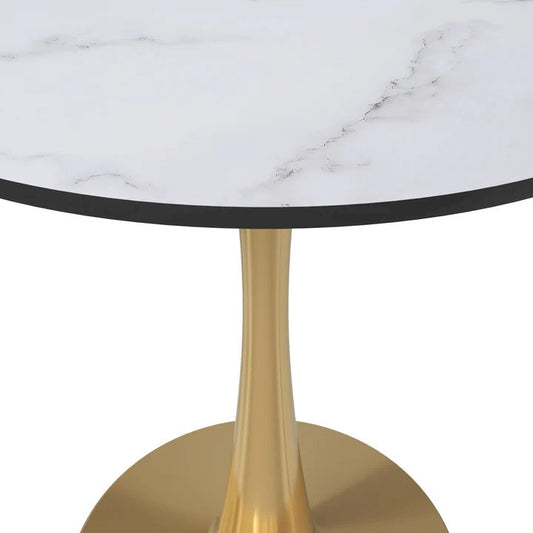 Bristol 24" Round Dining Table Gold Base with Marbled White Top