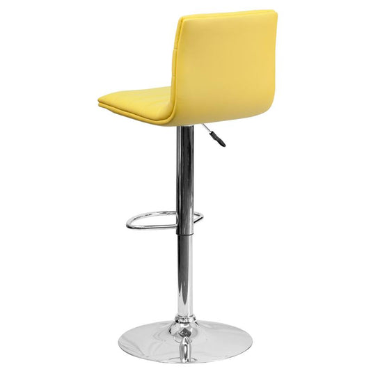 Yellow Vinyl Adjustable Bar Stool, Swivel Stool with Chrome Pedestal Base