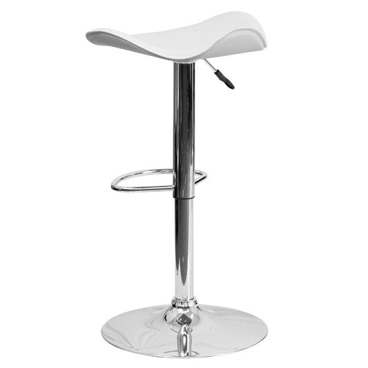 White Vinyl Adjustable Height Barstool with Wavy Seat and Chrome Base