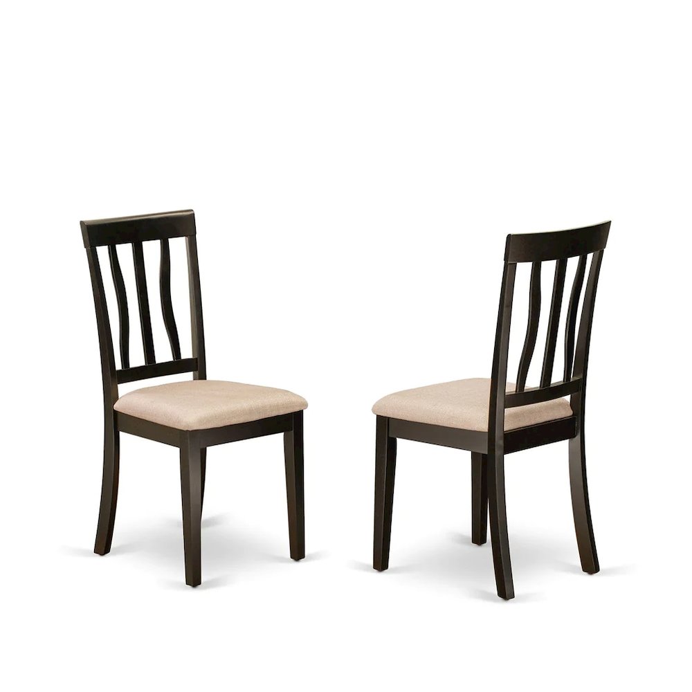 Antique Kitchen Dining Chairs - Linen Fabric Upholstered Wood Chairs, Set of 2