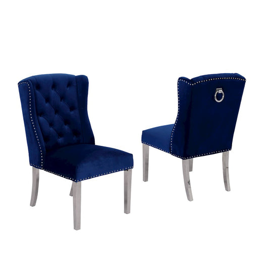Tufted Velvet Upholstered Side Chairs, 4 Colors to Choose (Set of 2) - Navy 611