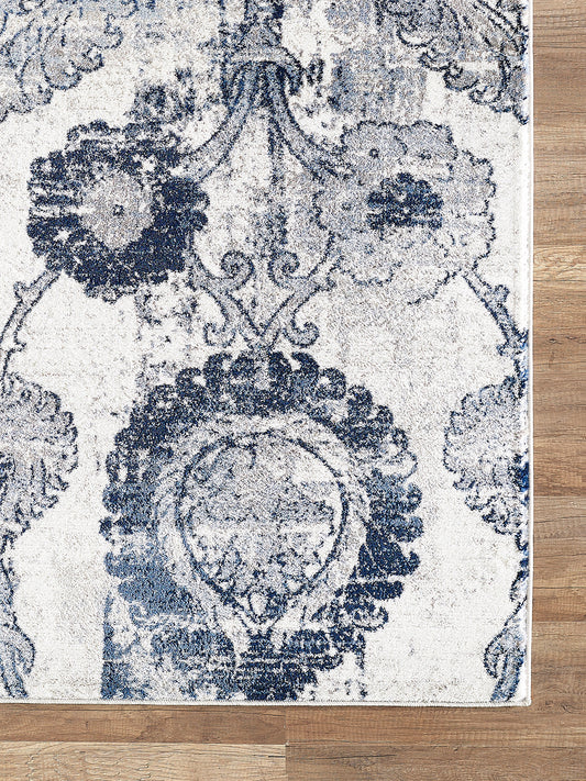 Mutli Medallion Distressed Ivory and Blue