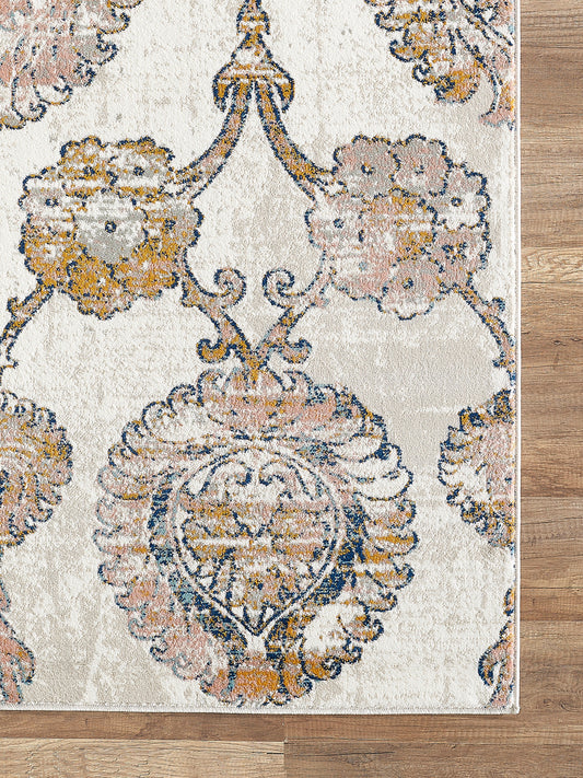 Mutli Medallion Distressed Ivory and Orange