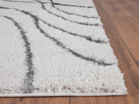 Ivory Grey Shag Curve Lines