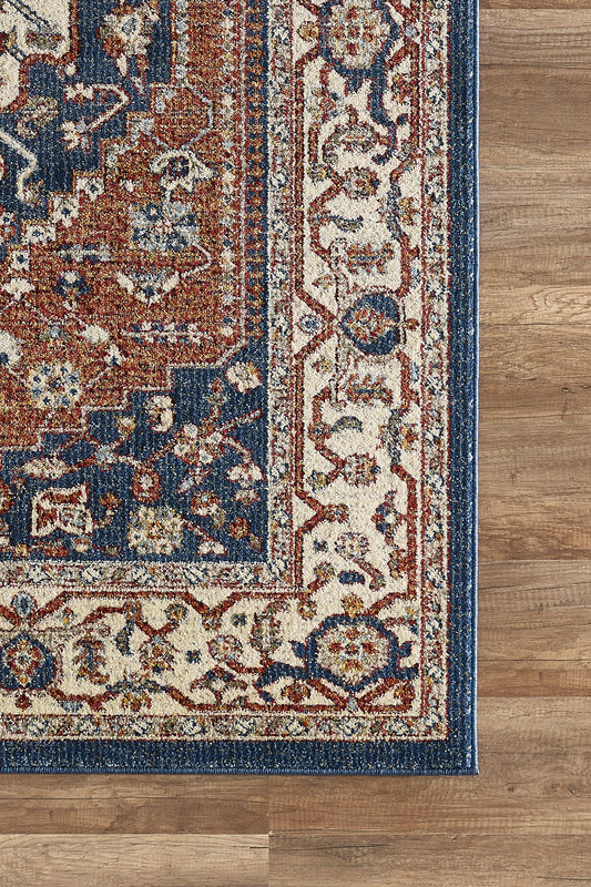 Vintage Navy Blue Orange Medallion