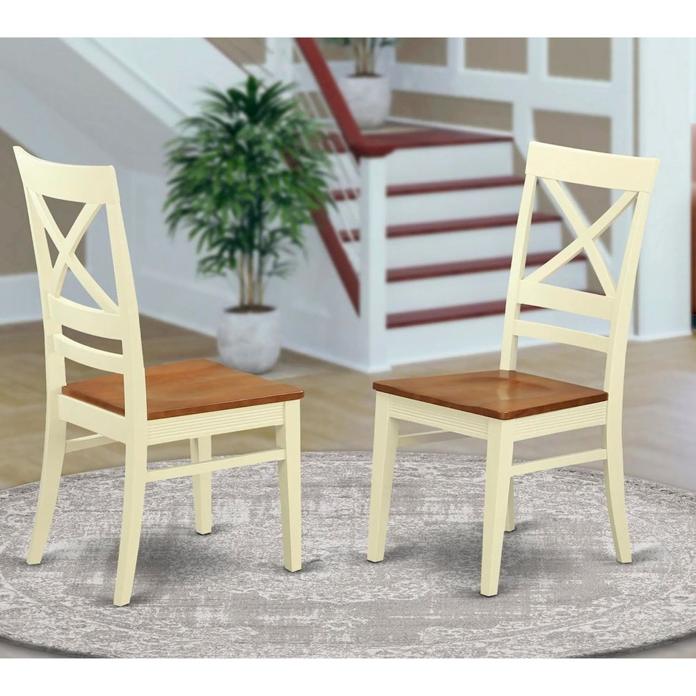Quincy  Dining  Kitchen  dining  Chair  With  X-Back  in  Buttermilk  &  Cherry  Finish,  Set  of  2