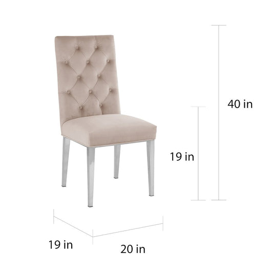 Velvet Tufted Side Chair Set of 2, Beige