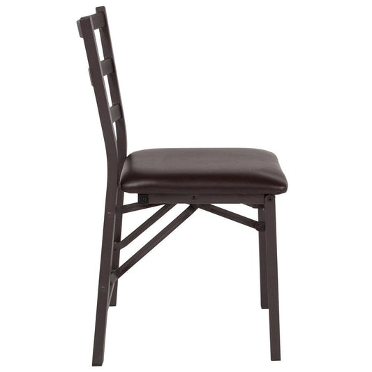HERCULES Series Brown Folding Ladder Back Metal Chair with Brown Vinyl Seat