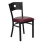 Black Circle Back Metal Restaurant Chair - Burgundy Vinyl Seat