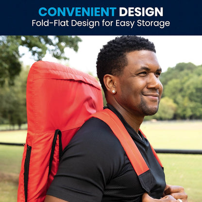 Set of 2 Red Portable Lightweight Stadium Chairs with Armrests
