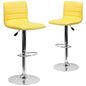 2 Pk. Contemporary Yellow Vinyl Adjustable Height Barstool with Chrome Base