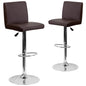 2 Pk. Contemporary Brown Vinyl Adjustable Height Barstool with Chrome Base