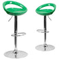 2 Pk. Contemporary Green Plastic Adjustable Height Barstool with Chrome Base