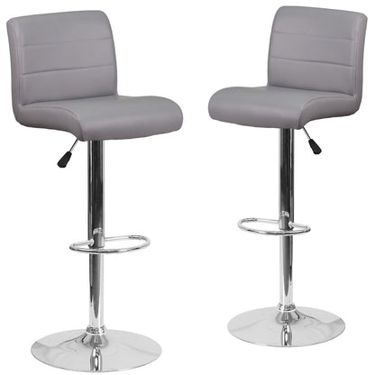 2 Pk. Grey Vinyl Adjustable Height Barstool with Chrome Base and Footrest