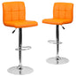 2 Pk. Orange Quilted Vinyl Adjustable Height Barstool with Chrome Base