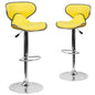 2 Pk. Cozy Mid-Back Yellow Vinyl Adjustable Height Barstool with Chrome Base