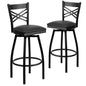 2 Pk. HERCULES Series Black ''X'' Back Swivel Metal Barstool - Black Vinyl Seat