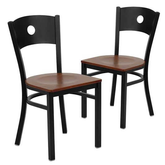2 Pk. Black Circle Back Metal Restaurant Chair - Cherry Wood Seat