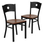 2 Pk. Black Circle Back Metal Restaurant Chair - Cherry Wood Seat