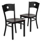2 Pk. Black Circle Back Metal Restaurant Chair - Mahogany Wood Seat