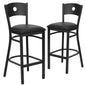 2 Pk. Black Circle Back Metal Restaurant Barstool - Black Vinyl Seat