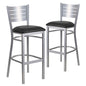 2 Pk. Silver Slat Back Metal Restaurant Barstool - Black Vinyl Seat