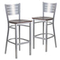 2 Pk. Silver Slat Back Metal Restaurant Barstool - Walnut Wood Seat