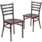 2 Pk. Clear Coated Ladder Back Metal Restaurant Chair - Mahogany Wood Seat