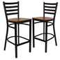2 Pk. Black Ladder Back Metal Restaurant Barstool - Cherry Wood Seat