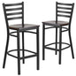 2 Pk. Black Ladder Back Metal Restaurant Barstool - Walnut Wood Seat