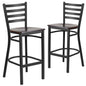 2 Pk. Black Ladder Back Metal Restaurant Barstool - Walnut Wood Seat