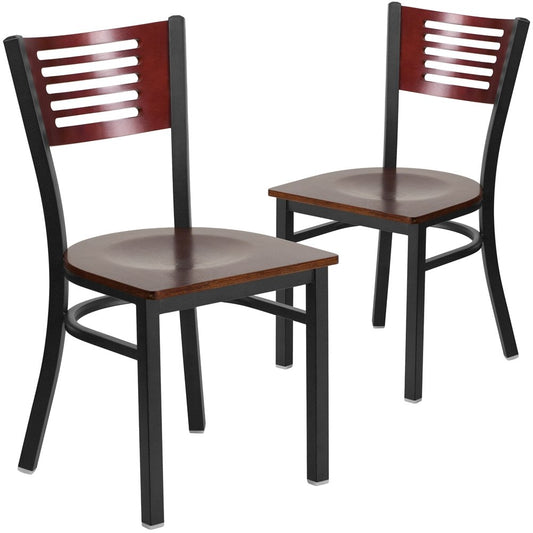 2 Pk. Slat Back Metal Chair - Mahogany Wood Back & Seat